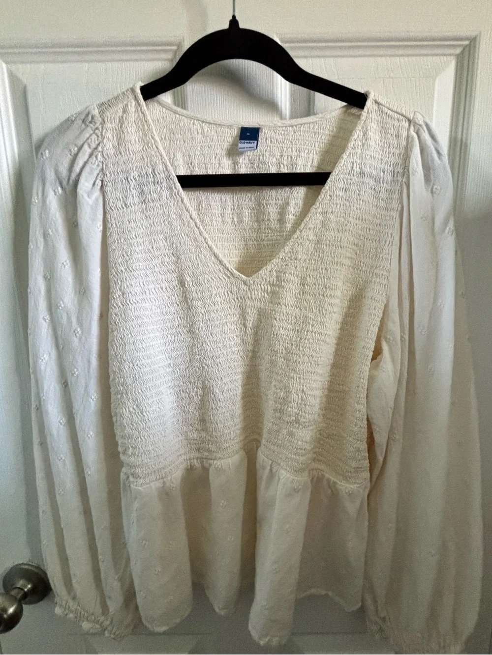 😍Boho V-Neck Peasant Blouse in Cream Size XL